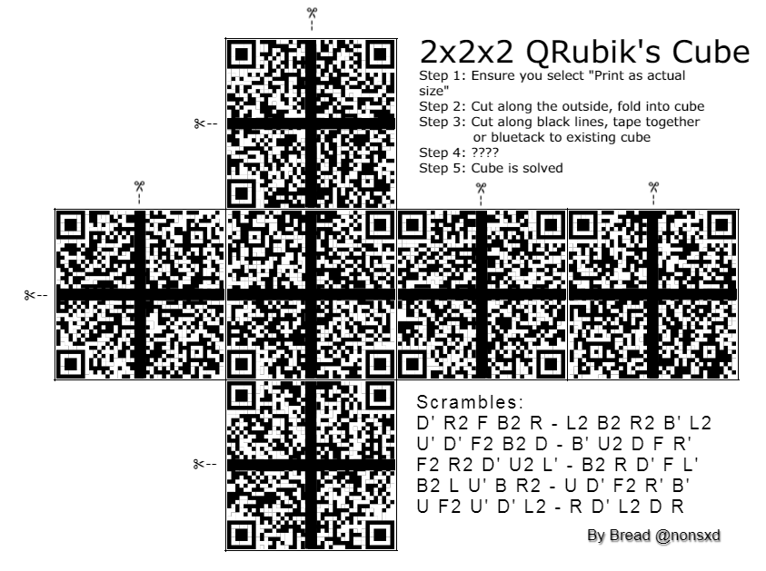 Foldable 2x2 QR code Rubik cube